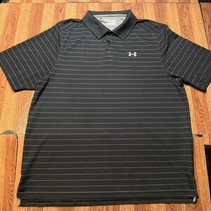 Under Armour Black Heat Tech Retro Sportswear Golf Polo Button Shirt XL